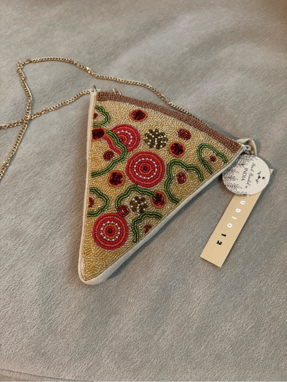 Studio 12 Pizza Purse Beaded Food Bag Handcrafted in India NWT